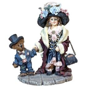Regency Victorian Lady and‎ Teddy Bear Figurine Elegant Woman Dapper Bear Statue
